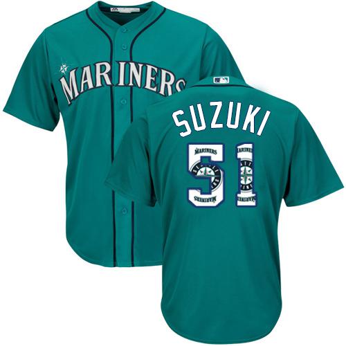 Mariners #51 Ichiro Suzuki Green Team Logo Fashion Stitched MLB Jersey